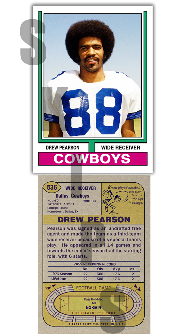 1974 STCC #536 Drew Pearson Topps Dallas Cowboys HOF custom